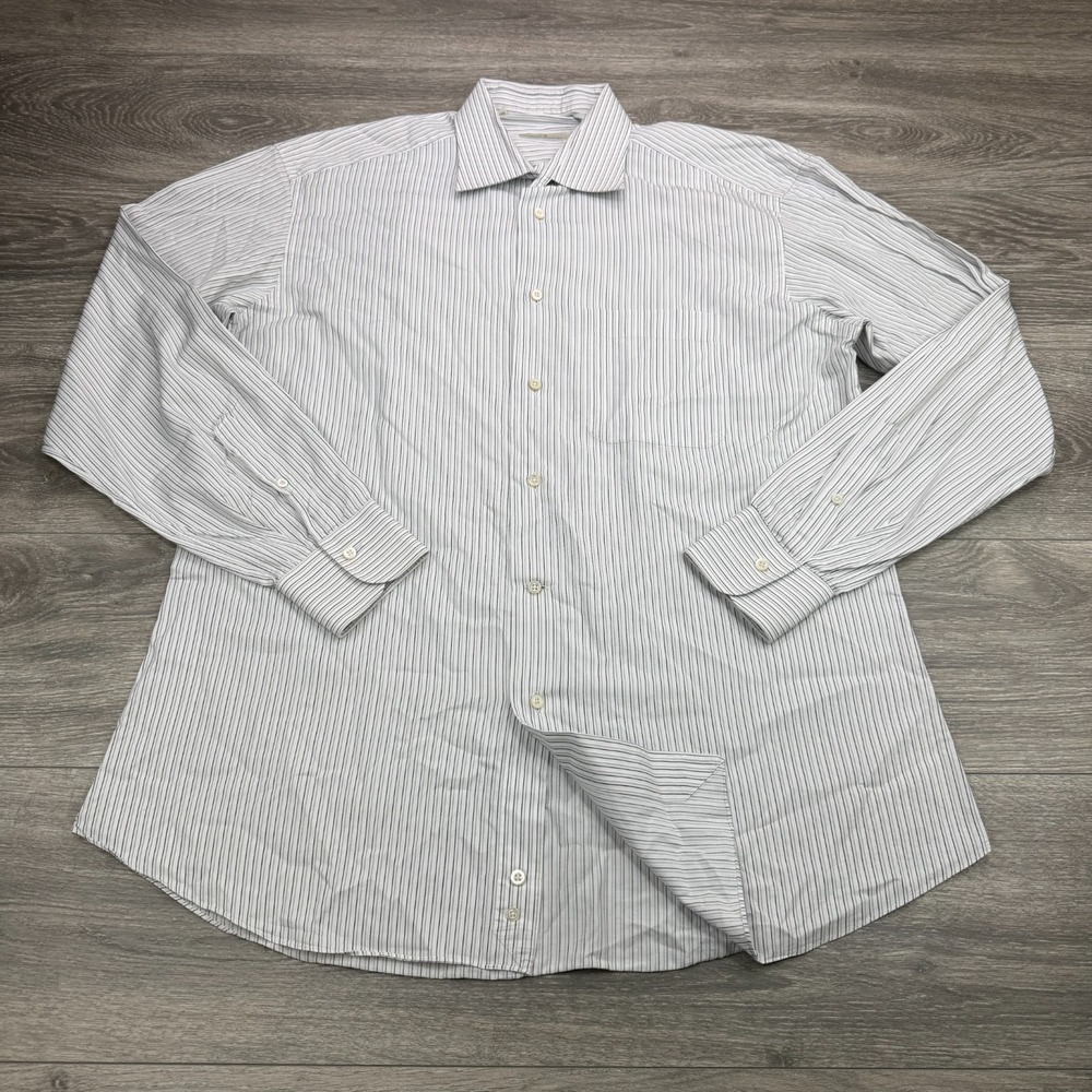 Ermenegildo Zegna Shirt Men Large 16.5 42 White Gray Pencil Stripe Pocket Spain
